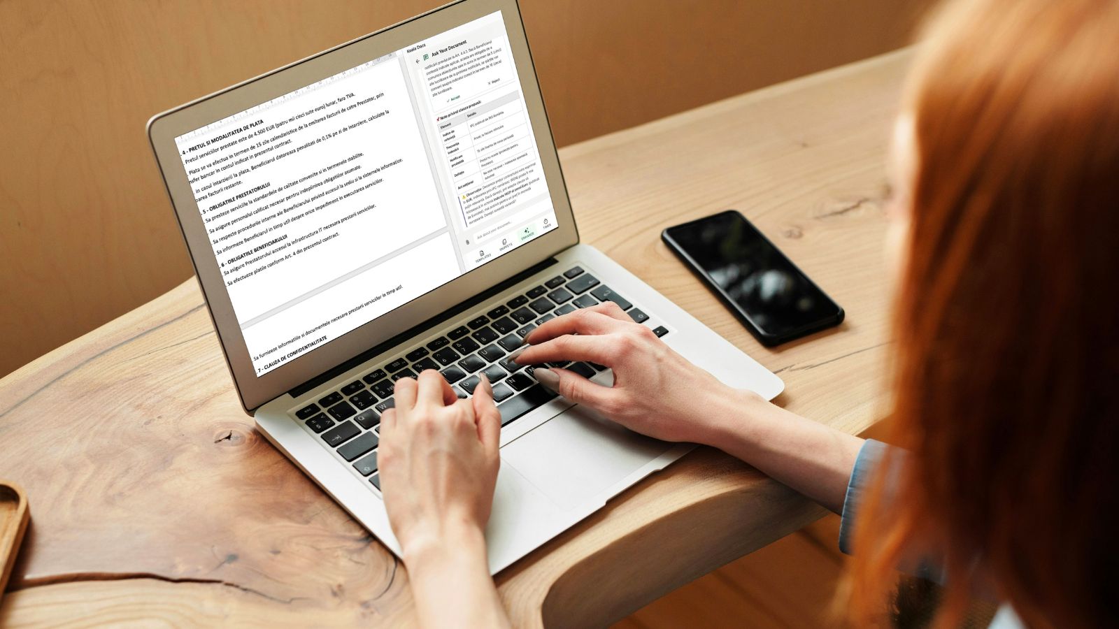 Professional using Koala Docs Ask Your Document AI feature on laptop